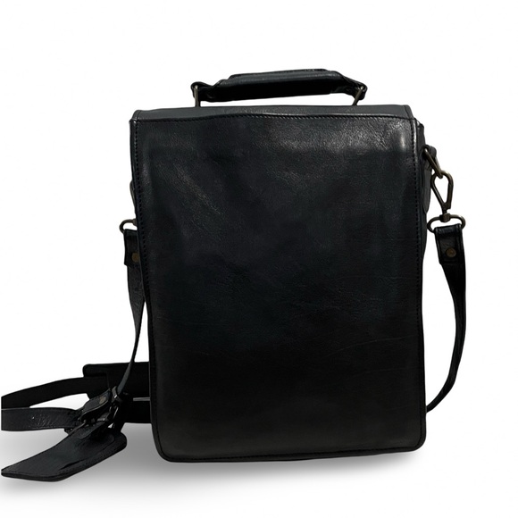 NWOT! Black Water Buffalo Rugged All Leather Messenger Gamer File Crossbody Bag - Picture 9 of 14